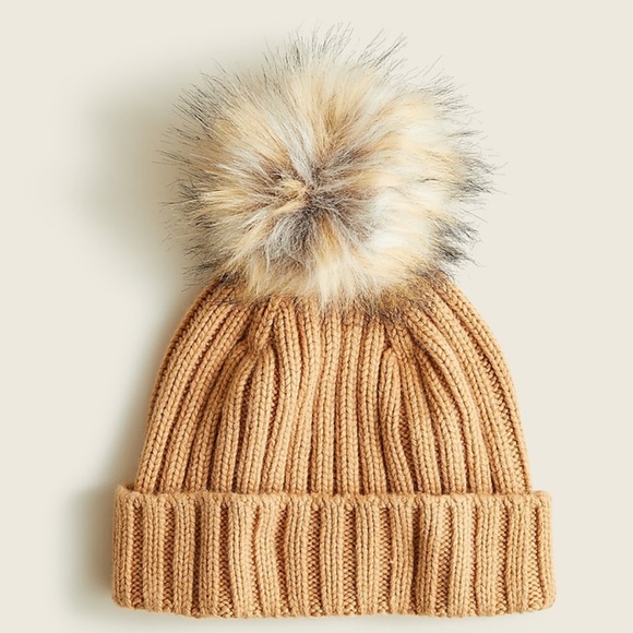 JCREW RIBBED POM-POM BEANIE NWT